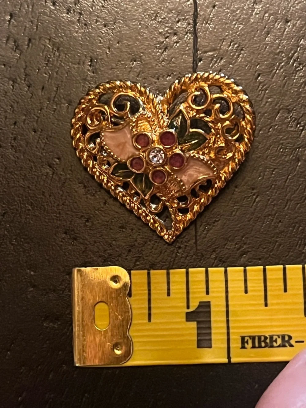 Avon Gold Tone Heart Brooch or Pendant with Pink Enamel and Green Accents